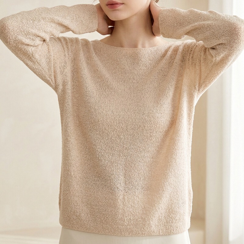 Lukaisha Machine-Washable 100% Fine-Spun Wool Women's Textured Bark Flower Pattern One-Line Collar Long Sleeves Lukaisha Machine-Washable 100% Fine-Spun Wool Women's Textured Bark Flower Pattern One-Line Collar Long Sleeves