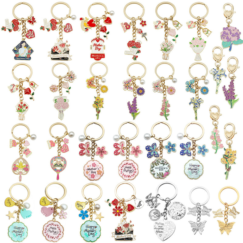 Cross-border New Product Oil Drops Mother's Day Flower Blossom Key Chain Mother's day wreath tag key chain pendant