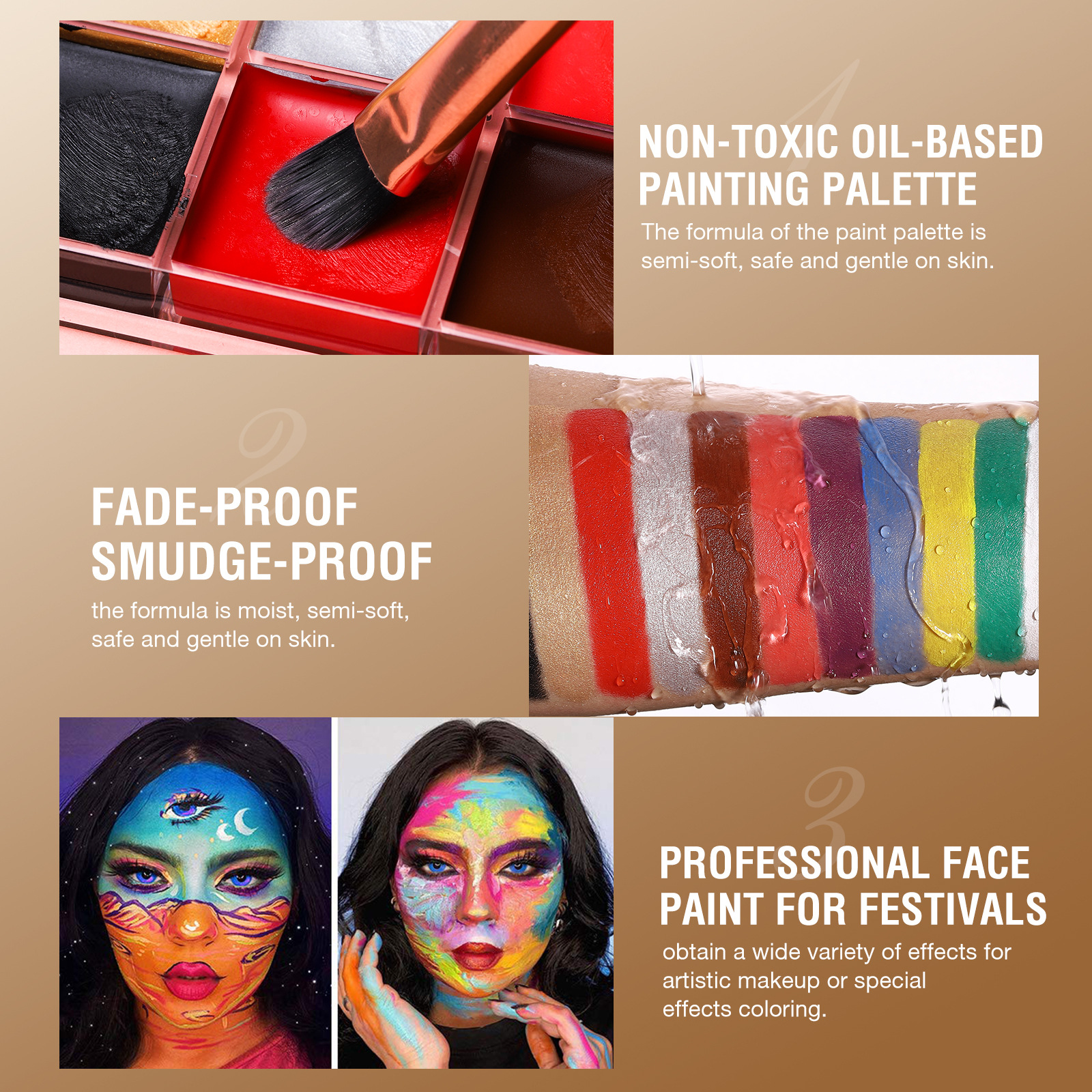 Langmanni 12-color oil-based facial makeup palette Body painting paint Saturation High DIY Face Color cream undefined