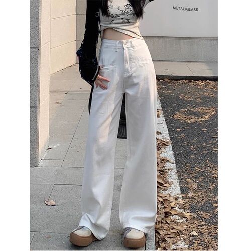 Women's Summer Thin White Straight Leg Pants with High Waist, Loose and Flowy, 2025 New Style, Floor-Length, Slimming