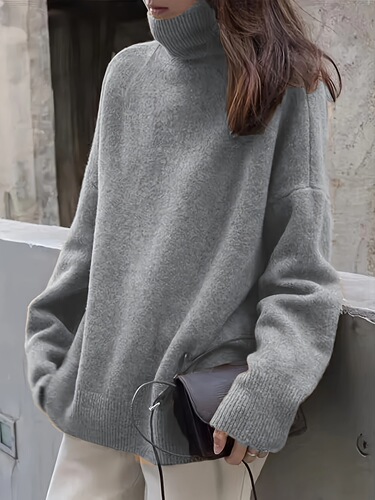 Women's Solid Color High Neck Long Sleeve Knit Sweater