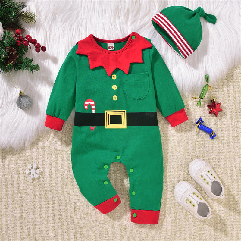 聖誕節男童裝嬰兒連體衣 外貿寶寶哈衣 嬰幼兒帶帽連身衣長腿爬服