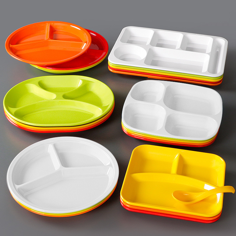 melamine porcelain split color simple fast food plate school factory canteen commercial four or six split rice plate