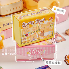 Butterfly Bear PU Leather Card Holder Small Card Organizer Cute Flip-Top Dustproof Magnetic Leather Box Original Storage Box