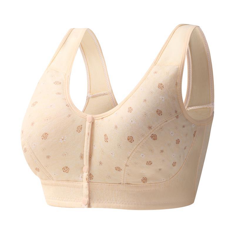 New Printed Front Button Intimates Women's Soft Cotton Vest Style Middle-Aged and Elderly Bra Large Size Wire-Free Intimates Women's New