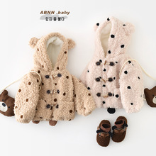 秋冬新款男女宝宝连帽毛毛外套儿童圆点牛角扣上衣送配饰55622