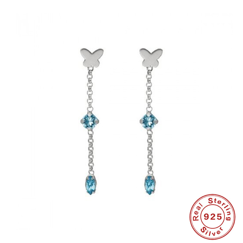 Fashion Butterfly Sterling Silver Plating Zircon Drop Earrings 1 Pair