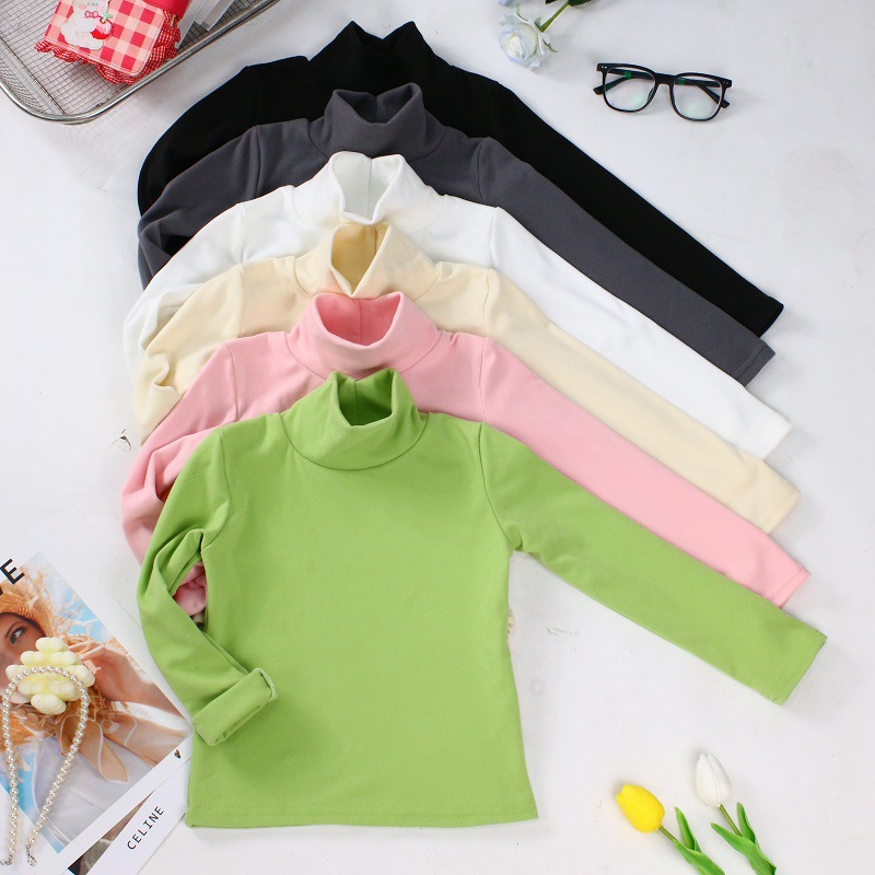 Otoño e invierno nuevo de terciopelo niños medio cuello alto camisa de fondo color sólido niños y niñas Bebé Ropa interior térmica entrega de una sola pieza