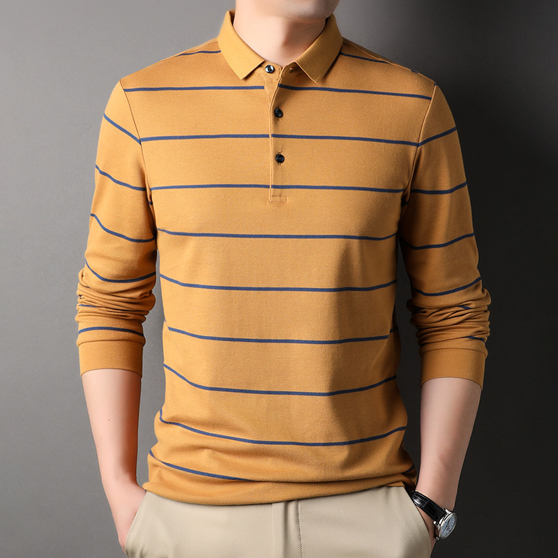 Striped Men's Polo Shirt Casual T-Shirt Quality Skin-Friendly Long-Sleeve Shirt Men's Cotton Loose Trendy Men's Clothing