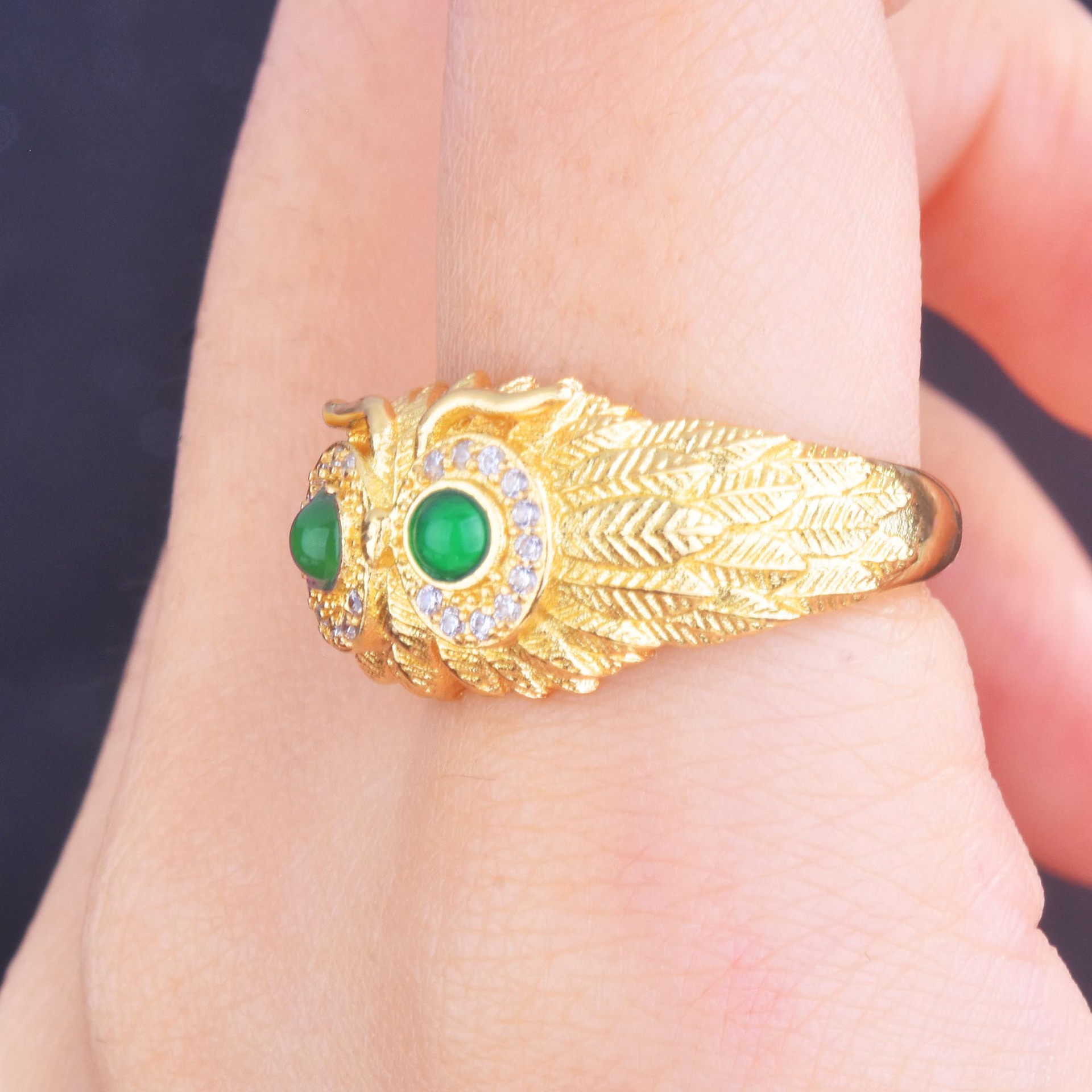 Fashion Owl Ring Natural Chalcedony Bird Eagle Open Color Treasure Ring display picture 8