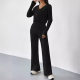 European and American Cross-border Autumn and Winter New Fashion Casual Straight Pants Elegant Loose V-neck Pit Knitted Two-piece Suit