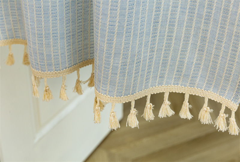 Cortina de puerta de algodón estilo coreano con borlas de fieltro_voghion.com