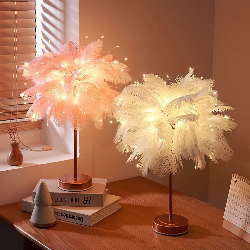 Explosión plumas lámparas de noche en vivo diseño de fondo dormitorio decoración de luz INS red hadas luces de atmósfera de alto nivel