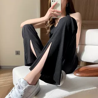 冰丝阔腿裤女夏高腰垂感2026新款小个子薄款开叉直筒拖地休闲裤子