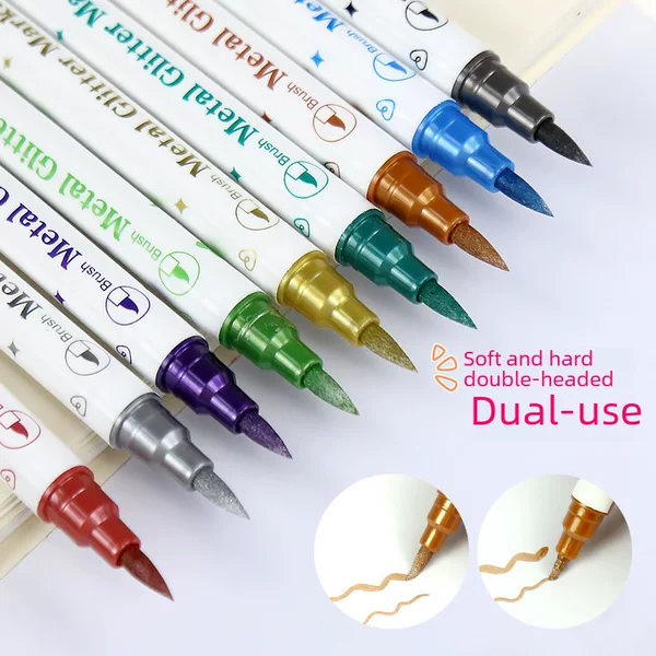 Double-Ended Metallic Beauty Pen with Pearlescent Color, Soft Tip for Hand-Drawing, Student Art Graffiti, Shiny Signature Pen for Journaling