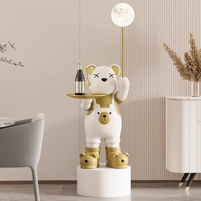 Large Light-Bearing Violent Bear Floor-Standing Ornament Next to the Tv Cabinet, Next to the Sofa, Tray Storage Decoration, Home Handmade