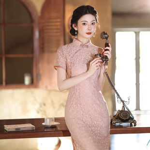 Spring and Summer 2025 New Cheongsam Young Retro Slim-fit Short-sleeved Cheongsam Ladies Style Lace Chinese-style Improved Cheongsam