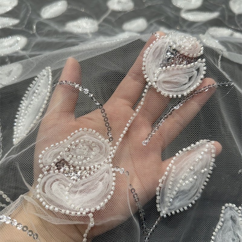 Flores bordadas de disco, bordados de cuentas, vestido de boda, vestido de verano, tela de bordado de computadora, bordado de bordado image 3