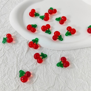 2cm transparent small cherry hanging hole resin jewelry accessories diy keychain mobile phone pendant car pendant accessories material