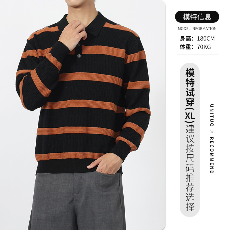 Comercio exterior transfronterizo Amazon ropa de hombre Polo a rayas de hombre Casual de negocios con collar de punto suéter Polo para hombre