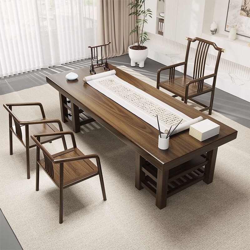 Solid wood large desk, new Chinese style writing desk with drawers, computer desk, office desk, suitable for home or living room, large and long calligraphy desk Solid wood large desk, new Chinese style writing desk with drawers, computer desk, office desk, suitable for home or living room, large and long calligraphy desk
