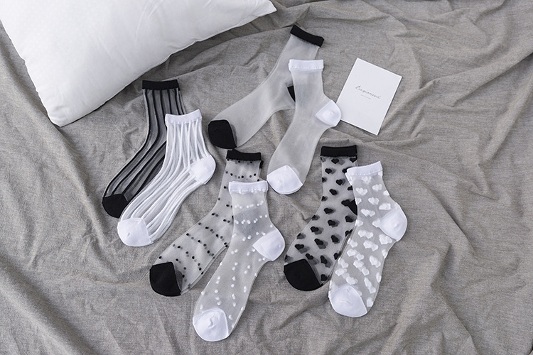 Jacquard Design Japanese Style Style Women's Japanese Style Heart Shape Solid Color Nylon Polyester Jacquard Crew Socks A Pair