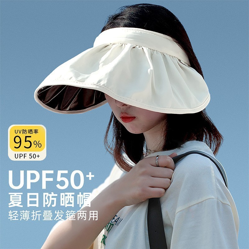 Black Vinyl Shell Hat Summer Sun Protection Hat Foldable Headband Hat Women's Sun Hat Sun Protection Open-Top Sun Hat