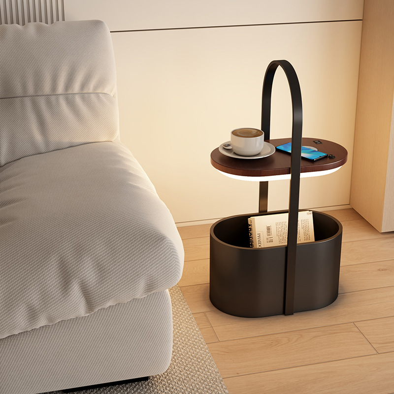 輕奢極簡落地燈客廳邊幾臥室床頭茶几置物架氛圍感奶油風無線充電