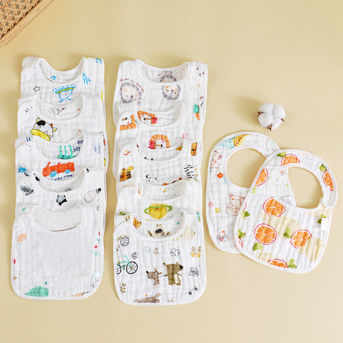 Eight-layer gauze U-shaped bib, double-sided printed side-opening snap-buckle absorbent bib for baby, baby saliva napkin