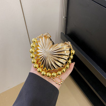 金属爱心小包包新款2025欧美珍珠手提包ins女士小香风斜挎口红包