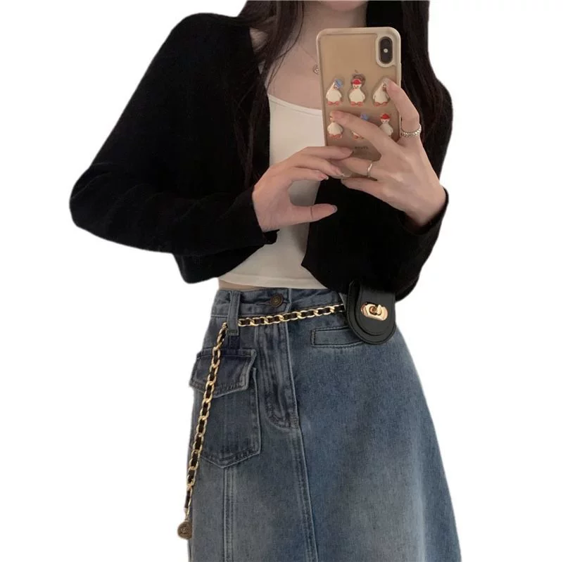 Thin knitted cardigan women, summer short length, long sleeves, oversize knit