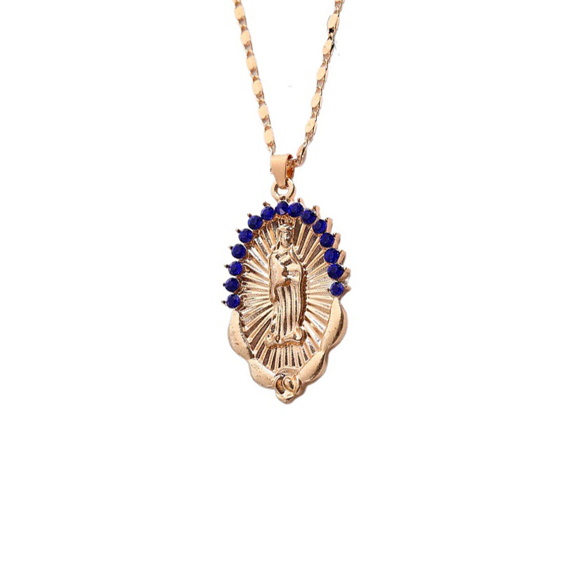 Retro Ethnic Style Virgin Mary Heart Shape Alloy Copper Rhinestones Pendant Necklace In Bulk display picture 3