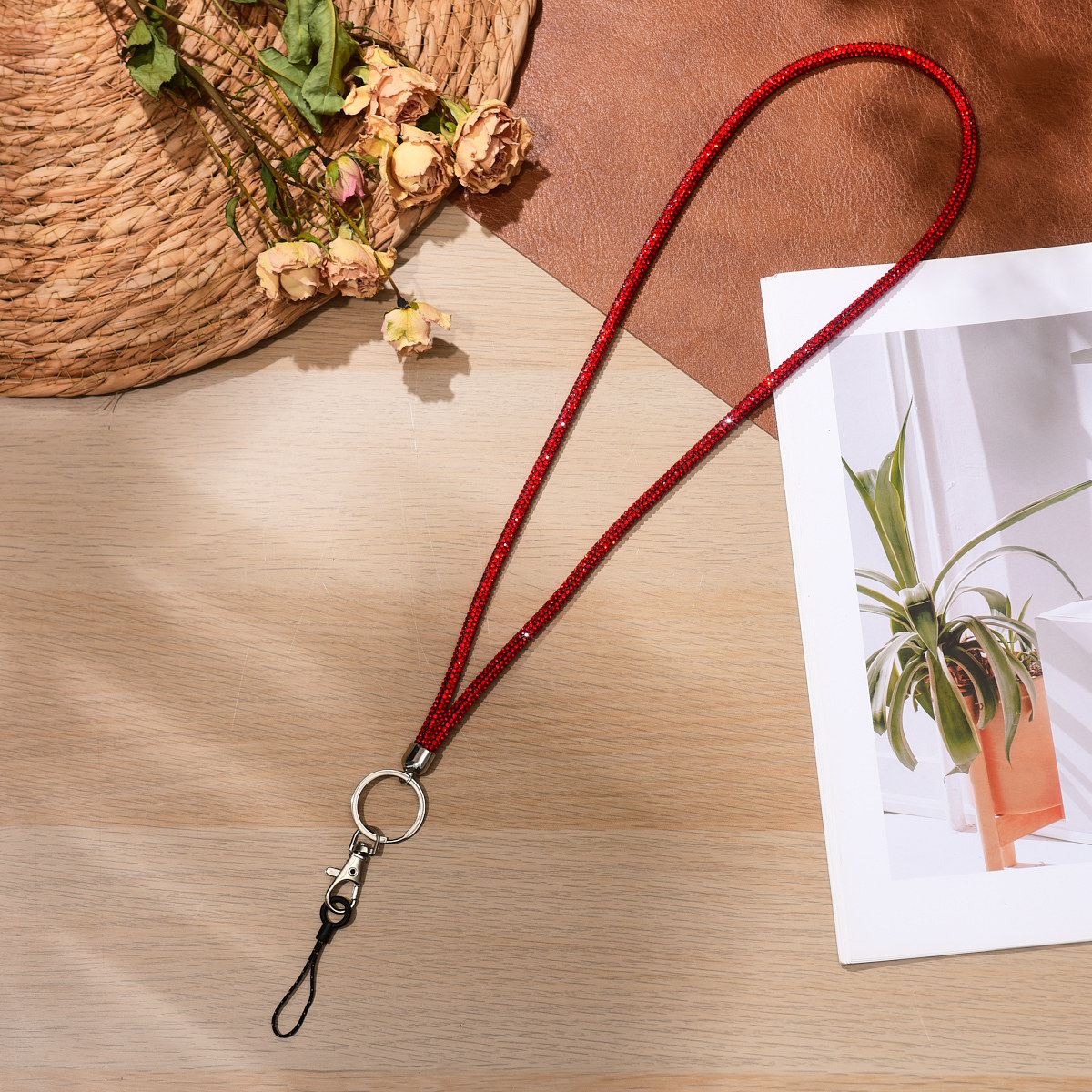 레드 - 풀 다이아몬드 행잉 체인 + 랍스터 걸쇠 + 슬링 - 행잉 넥 스타일