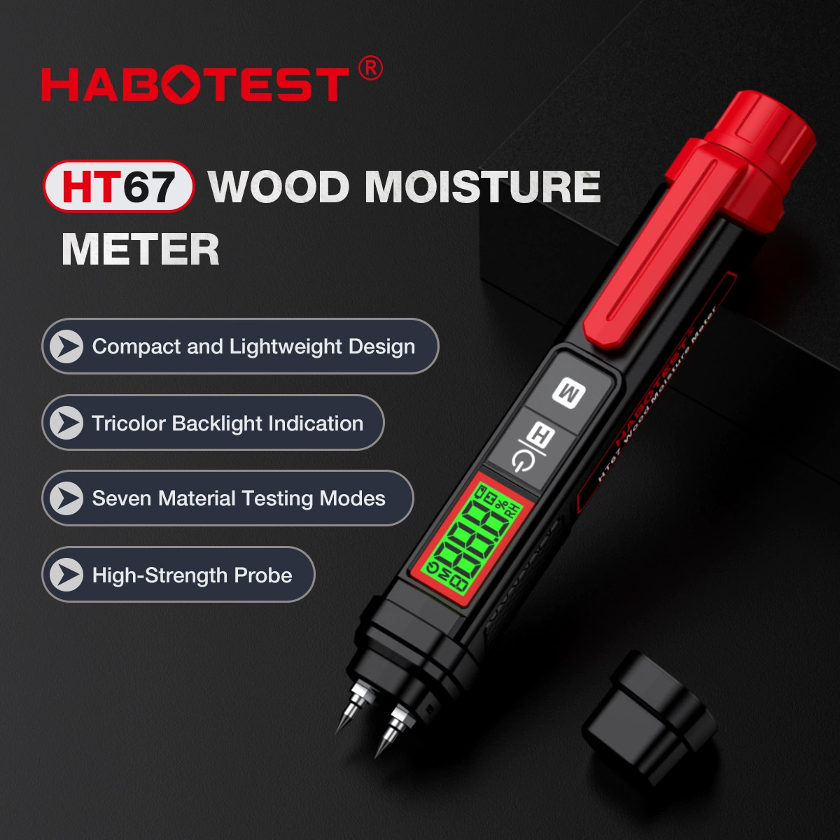 Детектор Влажности Древесины Huabo HT67, порошковая стена, кирпичная стена, влажность, быстрое определение, влажность, измеритель влажности