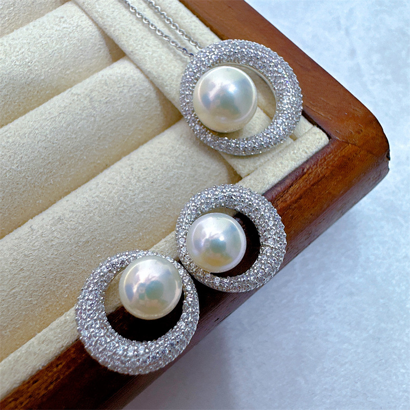 26g Weight Pearl, Zircon Inlay Material Pendant Necklace, Earrings Classification cable chain Chain Type Holiday, Daily Occasion Circle Pattern Women's Gender Inlay Design Casual, Simple Style Style Casual Simple Style Inlay Circle Pearl Zircon Pendant Necklace Earrings 2