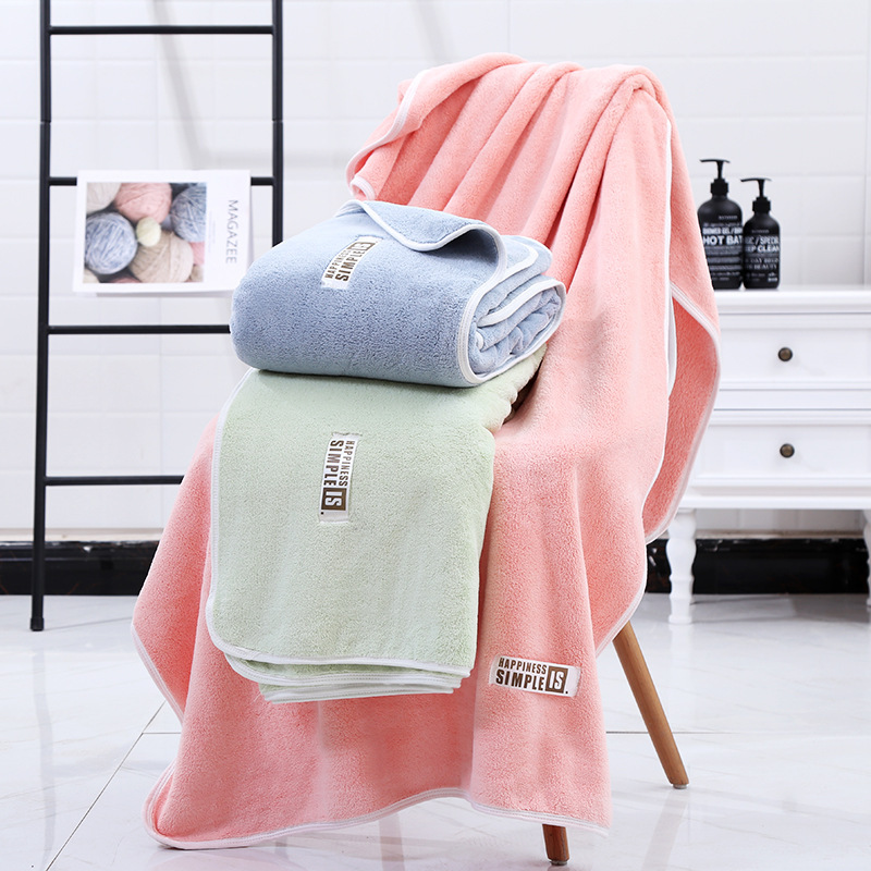 Edge thickened bath towel 90*180 thickened 590g large bath towel soft candy color coral fleece beach towel