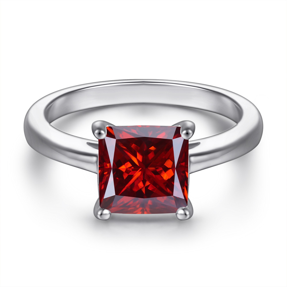 Anillo de diamante de princesa plateado de plata de platino de 18 quilates en forma de almohadilla de moissanita estilo clásico diseño transfronterizo anillo de pulsera de alta calidad