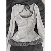 D 13285 Lace patch fake 2 piece tee ��˿ƴ�Ӽ����� T ��