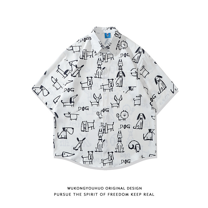 Wukong Available Summer Trendy Brand Fun Cartoon Printed Short-sleeved Shirt for Men and Women Street Loose All-match Shirt for Couples