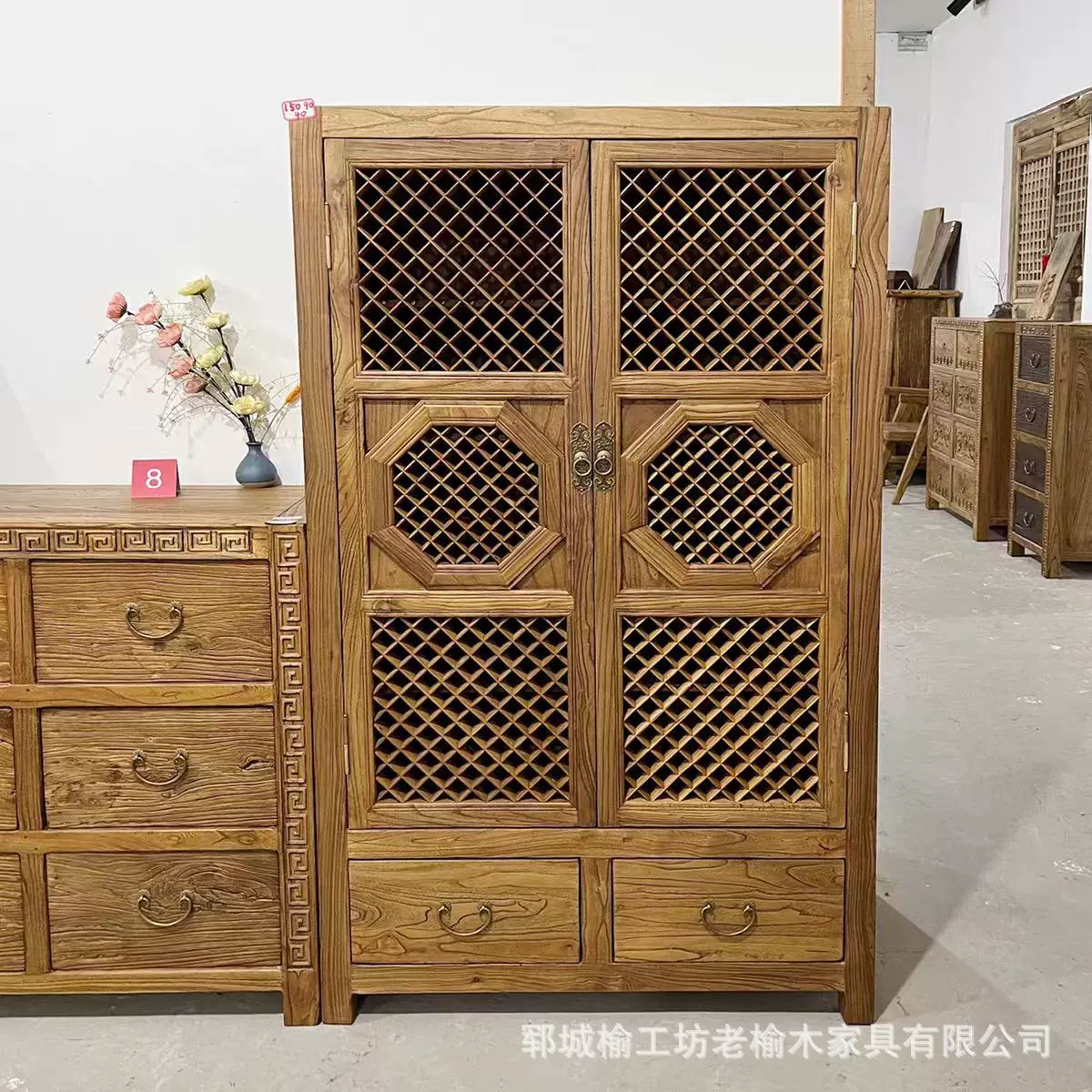 实木榆木餐边柜法式乡村复古家具美式简约书柜茶具储物柜收纳柜厂