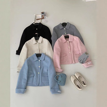 2025新款娃娃领羊毛呢外套女短款减龄小香风双面绒大衣韩版洋气