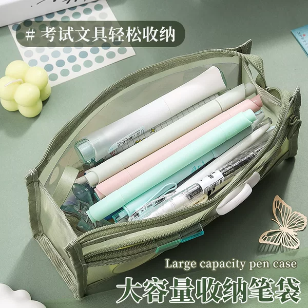 High-Quality Double-Layer Mesh Pencil Case for Students, Exam Stationery, Children's 3D Large-Capacity Pencil Case Bag