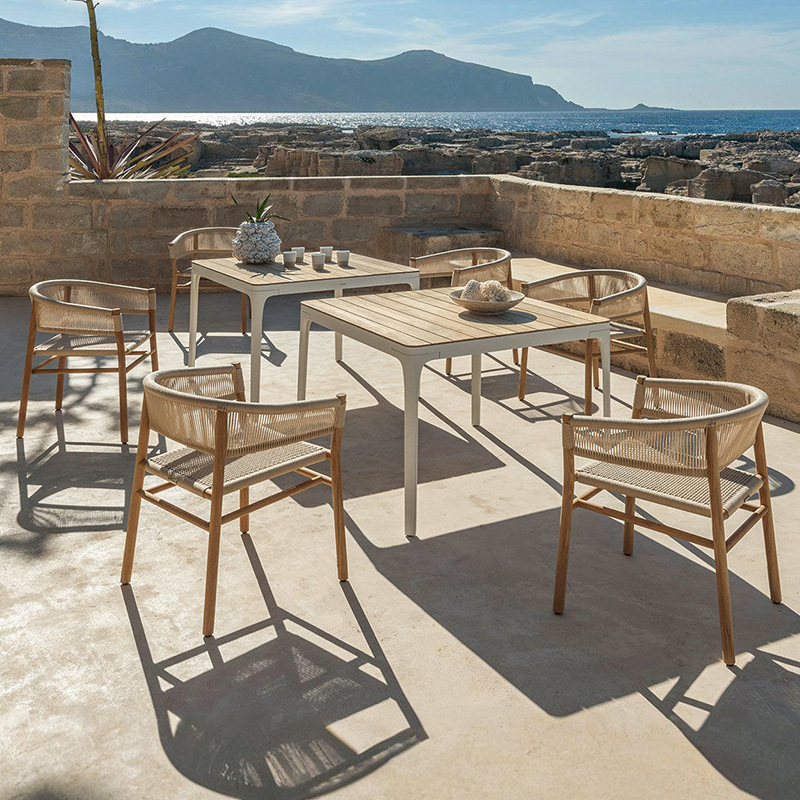 Mesa y silla de teca al aire libre terraza villa patio jardín todo el tiempo hotel ocio muebles de aluminio impermeables y protectores solares