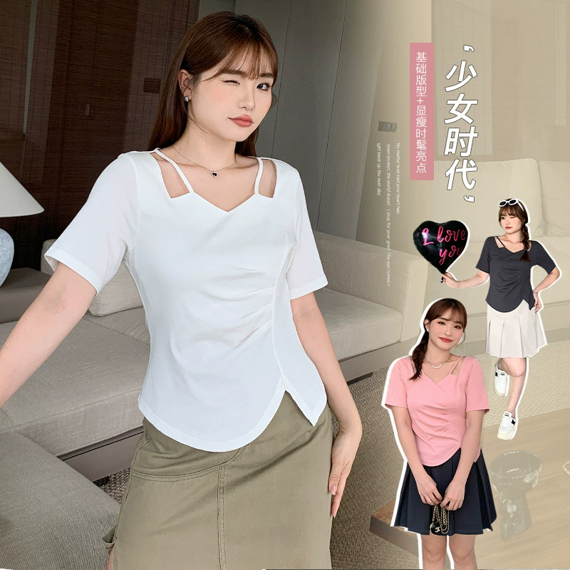 62688 Chrs Женская летняя новая футболка с коротким рукавом с V-образным вырезом