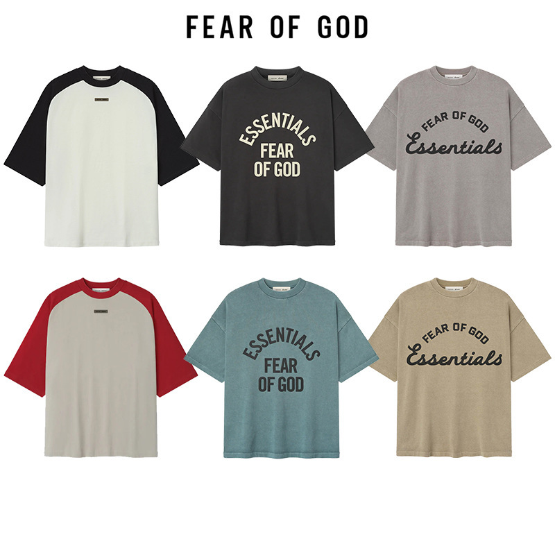 Cross-Border Fog Multi-Line Fashion Brand Essentials 3D Foam Print Embroidered Letters Pure Cotton Short-Sleeved T-Shirt for Men and Women Cross-Border Fog Multi-Line Fashion Brand Essentials 3D Foam Print Embroidered Letters Pure Cotton Short-Sleeved T-Shirt for Men and Women
