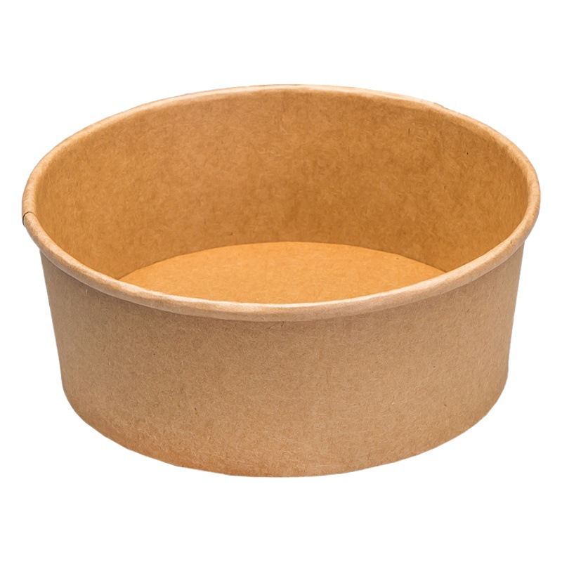 Disposable Kraft Paper Meal Box Salad Bowl Round Takeaway Packing Box with Lid Heat Resistant Soup Bowl Thickened Degradable