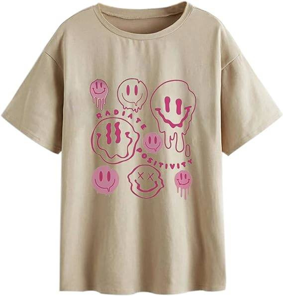 Verano Y2K tops de mujer casual retro de manga corta niña suelta cuello redondo camiseta negra Pedido mínimo de una pieza