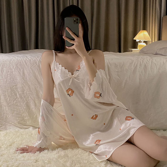 2024 verano encaje de hielo sexy cabina pijama de dos piezas Kimono de dos piezas Ropa de baño ropa para el hogar