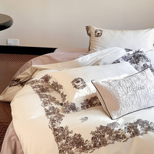 复古风高级感100S全棉四件套法式植物数码印花纯棉被套床上用品