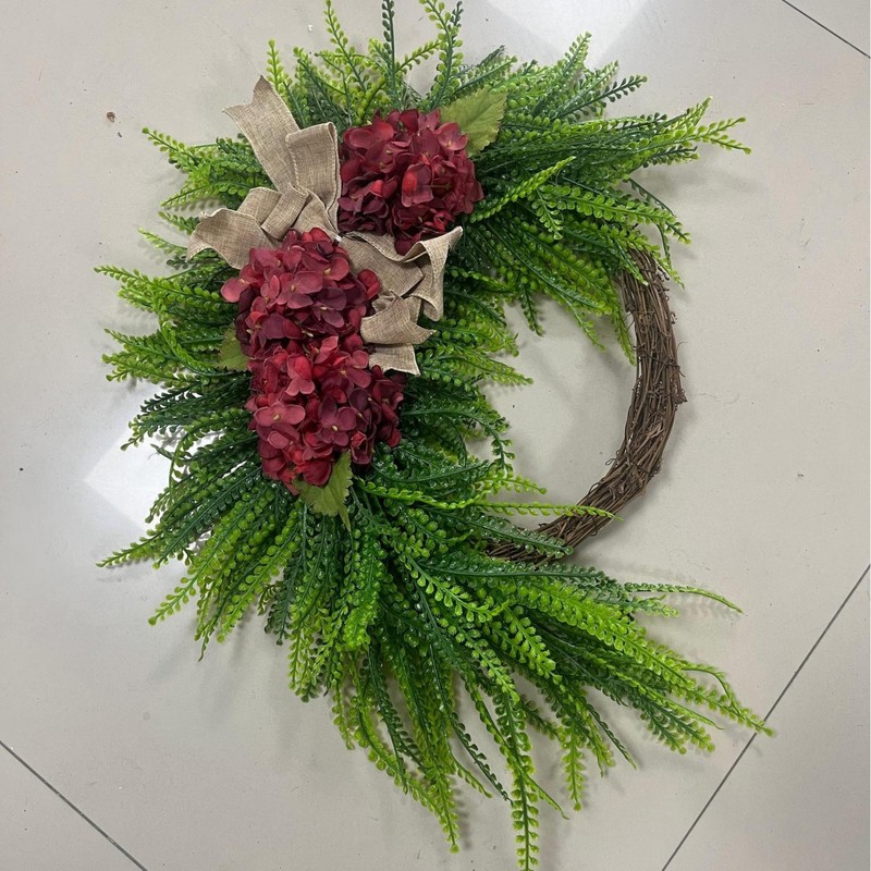 跨境田园风绣球花花环挂饰装饰品农舍家居蝴蝶结壁挂仿真花环门挂|undefined